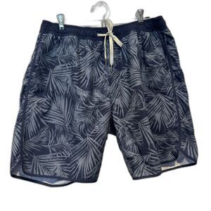 Fair Harbor Swim Trunks Palm Leaf Print Navy Blue Beach Cruise Resort Men sz XL